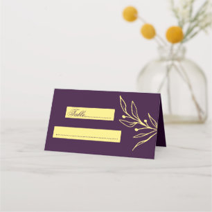 Cartão De Mesa Casamento simples de flores douradas roxas