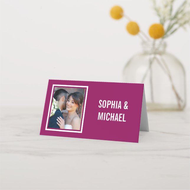 Cartão De Mesa Casamento Simples De Fotografias De Flores Rosa (Verso)