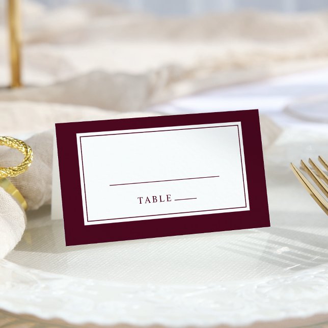 Cartão De Mesa Casamento Simples de Fronteira Mínima Elegante Bur (Elegant Burgundy Simple Minimal Border Wedding Place Card by Painted Paperie
)