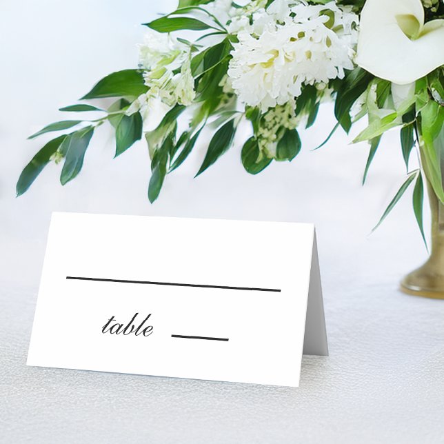 Cartão De Mesa Casamento Simples de Script Branco e Preto Minimal (Criador carregado)