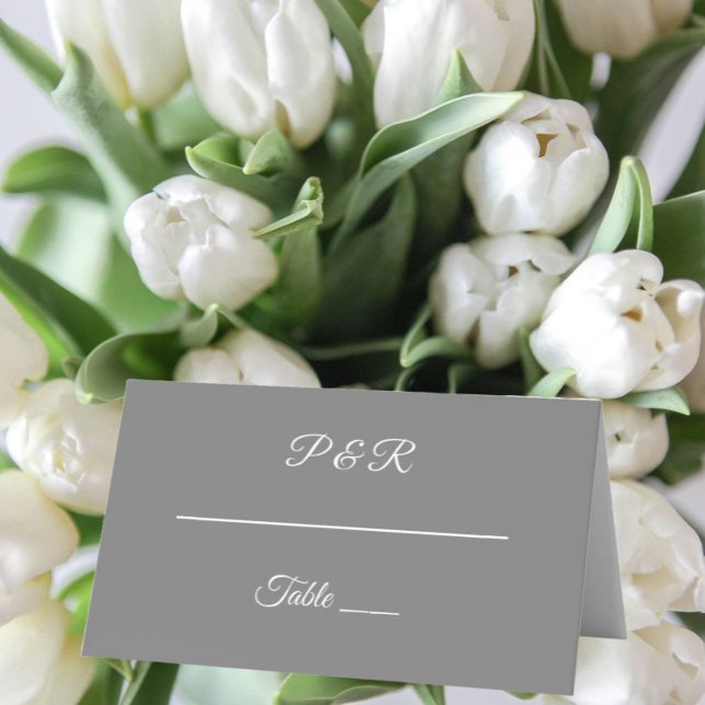 Cartão De Mesa Casamento Simples de Script Estilizado em Cinzas E (In Situ Wedding)