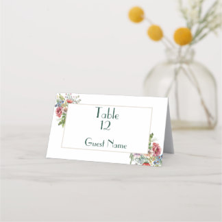 Cartão De Mesa Casamento Simples Elegante Flor Silvestre Aquarela