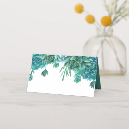 Cartão De Mesa Casamento suculento. Cacto azul aquarela. Cactos