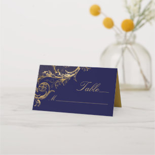 Cartão De Mesa Casamento tema damasco azul Dourado Marinho Vintag