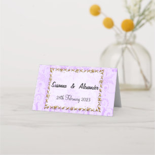 Cartão De Mesa Casamento tema damasco Roxo Vintage