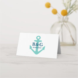 Cartão De Mesa Casamento temático marítimo da âncora náutica azul