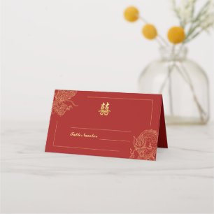 Cartão De Mesa Casamento Tradicional Chinês Vermelho de Phoenix D