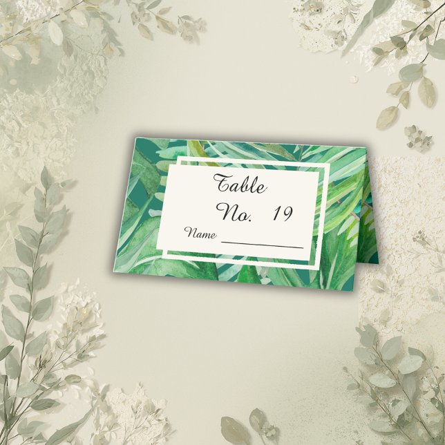 Cartão De Mesa casamento tropical de esmerald greenery (Criador carregado)