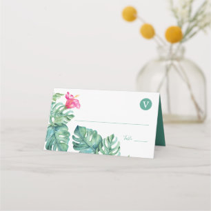 Cartão De Mesa Casamento Tropical de Hibiscus & Watercolor