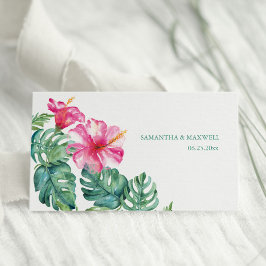 Cartão De Mesa Casamento Tropical de Hibiscus & Watercolor