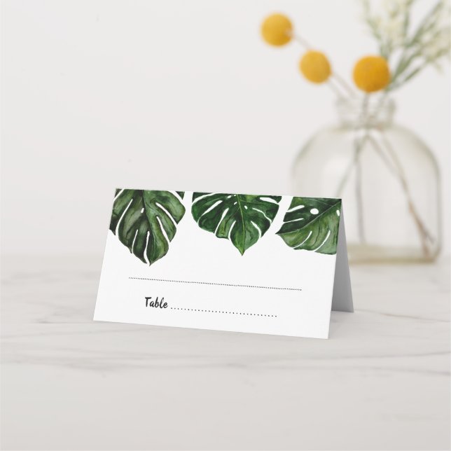 Cartão De Mesa Casamento Tropical de Monstera Leaf Greenery (Frente)