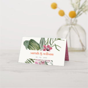 Cartão De Mesa Casamento Tropical Floral Tropical de Pêssego Vibr