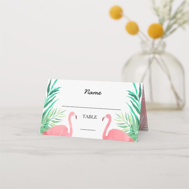Cartão De Mesa Casamento Tropical Watercolor Flamingos (Frente)