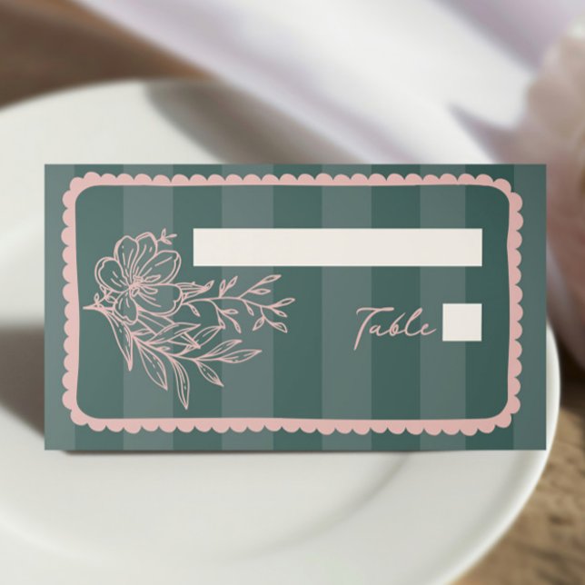 Cartão De Mesa Casamento Verde De Frame Verde Com Traço Floral (Criador carregado)