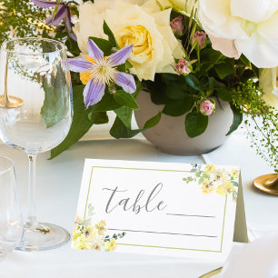 Cartão De Mesa Casamento Verde de Verão Amarelo Amarelo Elegante