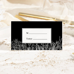 Cartão De Mesa Casamento Verde Negro e Branco Dobrado