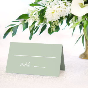 Cartão De Mesa Casamento Verde Salvia Simples Caligrafia Branca