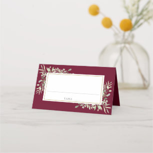 Cartão De Mesa Casamento Vermelho Burgundy com Aguarela Verde