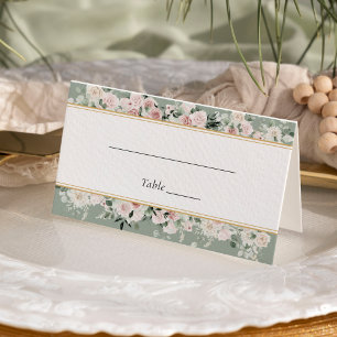 Cartão De Mesa Casamento vintage Verde de Sage Dourada Dusty