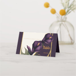 Cartão De Mesa Casamento violeta e Dourado Calla Lily