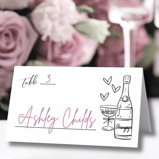 Cartão De Mesa Casamento Whimsical Desenhado à Mão (Criador carregado)