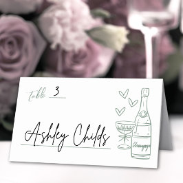 Cartão De Mesa Casamento Whimsical Verde Desenhado à Mão