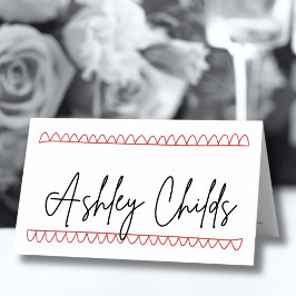 Cartão De Mesa Casamento Whimsical Vermelho Francês Desenhado À M