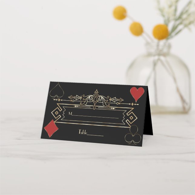 Cartão De Mesa CasinoGold Black Art Deco Roaring 20s Wedding (Frente)