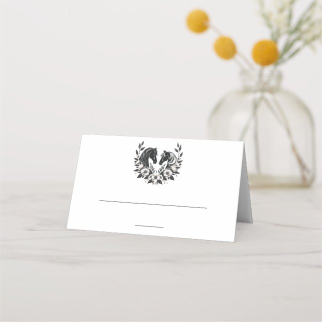 Cartão De Mesa Cavalos de Casamento e Flores do País (Frente)