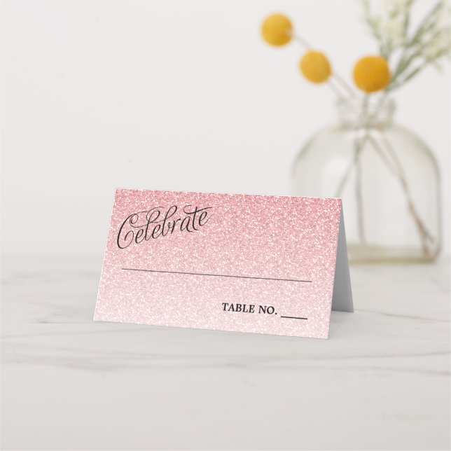 Cartão De Mesa Celebrar a brilho rosa personalizada (Frente)