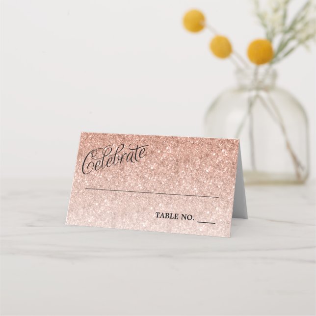 Cartão De Mesa Celebrar o brilho Dourado do Rosa personalizado (Frente)