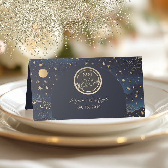 Cartão De Mesa Celestial Navy Gold Wedding (Criador carregado)