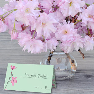 Cartão De Mesa Cereja Rosa Blossom Mint Verde