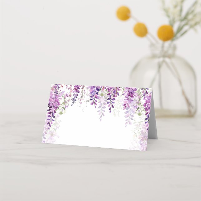Cartão De Mesa Chá de Bebê de Noiva Roxo com Aquarela Wisteria (Frente)