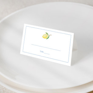 Cartão De Mesa Chá de Bebê Minimalista Limões Seersucker Listras