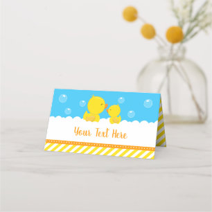 Cartão De Mesa Chá de fraldas Amarelo e Azul de Borracha Ducky