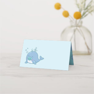 Cartão De Mesa Chá de fraldas de baleia branca Kawaii Boy Blue