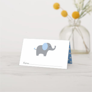 Cartão De Mesa Chá de fraldas de Elefante Bolinhas Azul e Branco