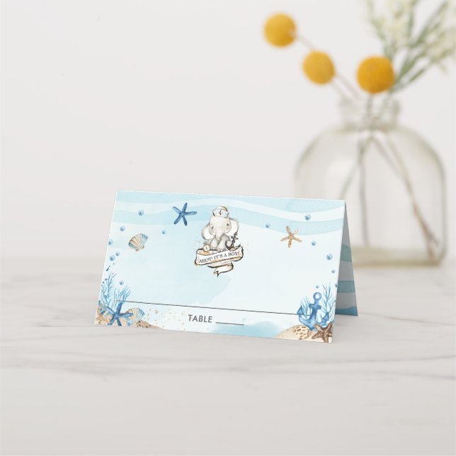Cartão De Mesa Chá de fraldas de Elefante Náutico Ahoy É um Menin (Frente)