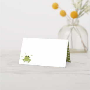 Cartão De Mesa Chá de fraldas de Nomes de Corações do Sapo Verde