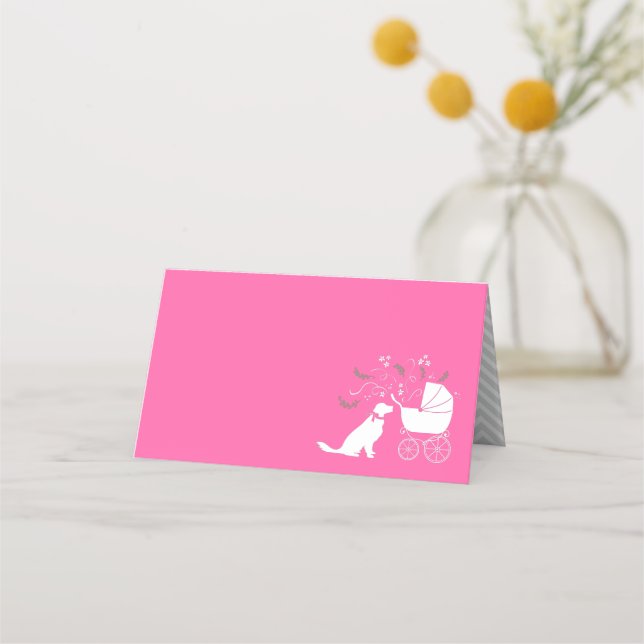 Cartão De Mesa Chá de fraldas de ouro Retriever Cachorro Rosa (Frente)
