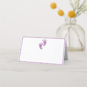 Cartão De Mesa Chá de fraldas De Pés De Bebê Com Brilho Roxo
