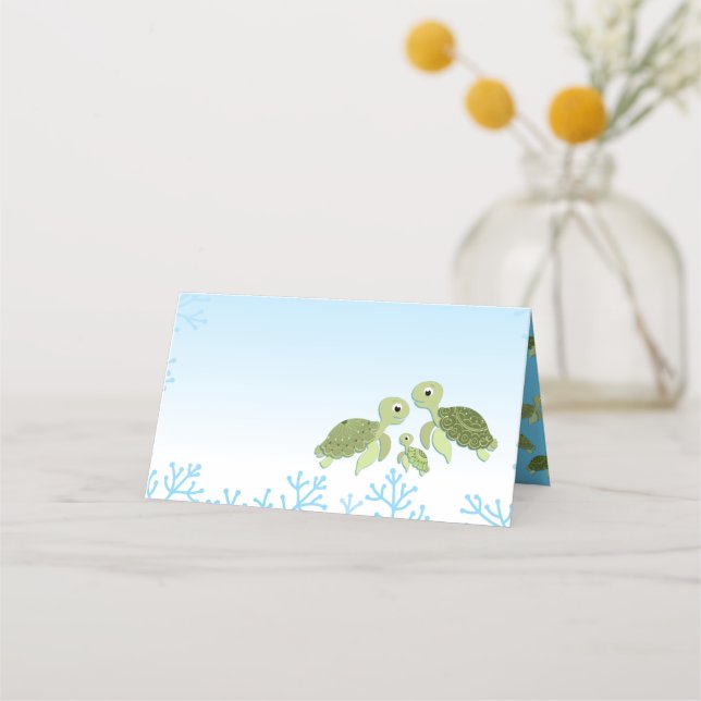Cartão De Mesa Chá de fraldas De Tartaruga Do Mar Co-Ed Sexo Neut (Frente)