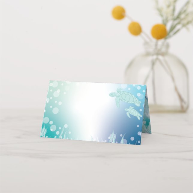 Cartão De Mesa Chá de fraldas de tartarugas marinhas sob o mar (Frente)