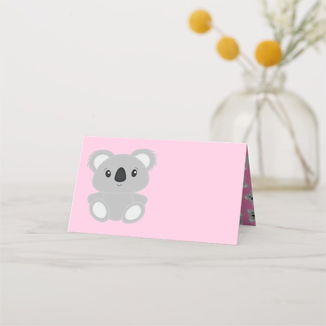 Cartão De Mesa Chá de fraldas de Urso Koala Rosa (Frente)