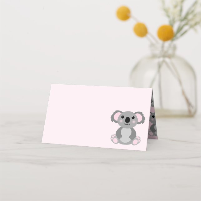 Cartão De Mesa Chá de fraldas de Urso Koala Rosa (Frente)