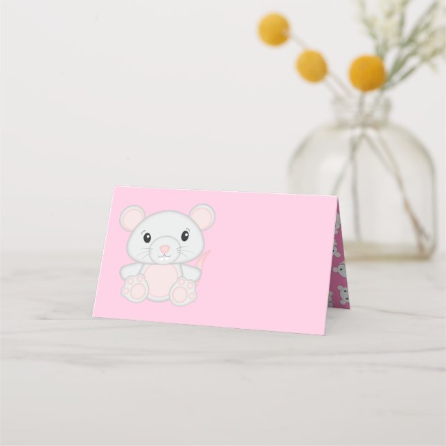 Cartão De Mesa Chá de fraldas do mouse rosa (Frente)