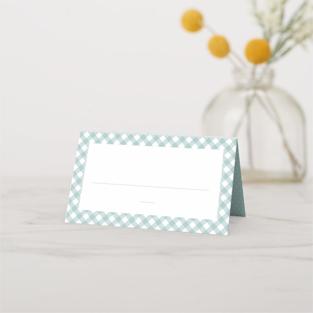 Cartão De Mesa Chá de fraldas neutro simples de gingham em teal (Frente)