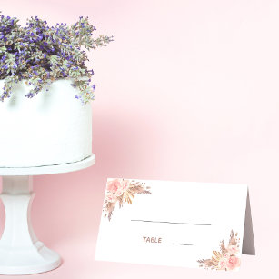 Cartão De Mesa Chá de fraldas pampas pasto cor-de-rosa flores bra