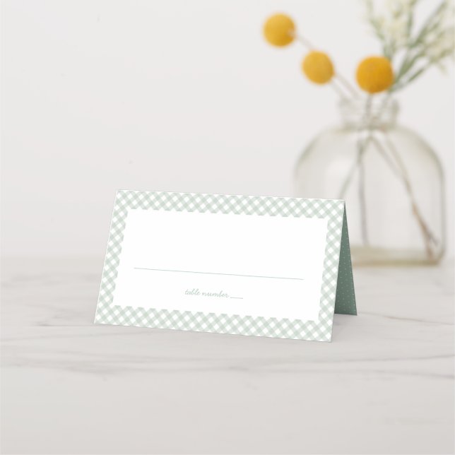 Cartão De Mesa Chá de fraldas simples e bonito de gingham verde (Frente)